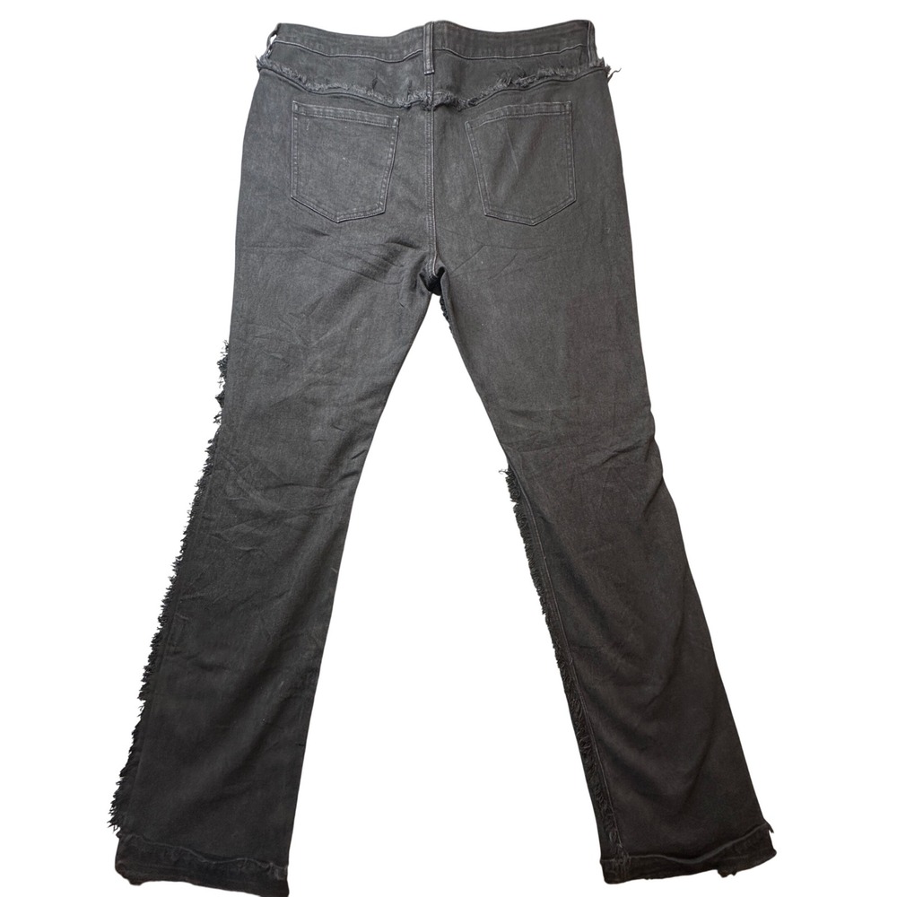 NOVA MEN Black Wash‎ Fringed Jeans Mens Size 40X35 Distressed Streetwear Denim